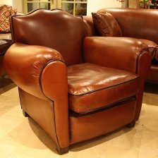 Antique French Leather 'Moustache' Club Chair